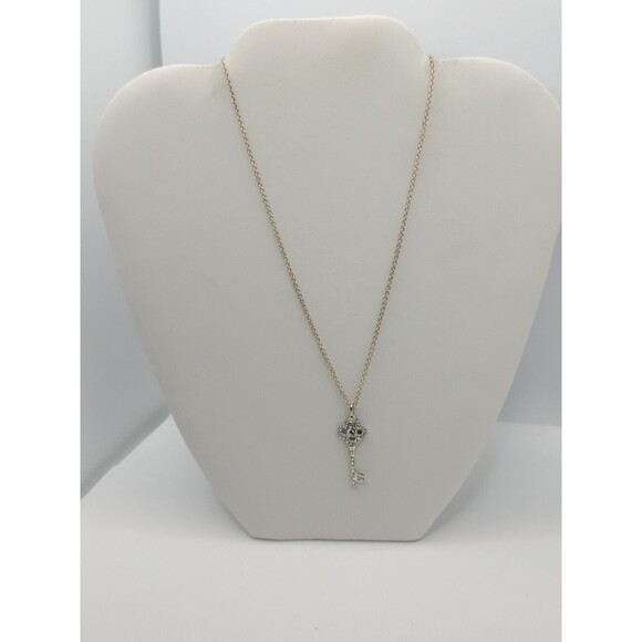 Key to My Heart Simulated Diamond Key Pendant Necklace Silver Tone Chain 16" - Picture 1 of 8